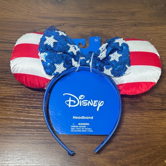 Disney Red and White Striped Headband with Blue Sequin Bow - Picture 1 of 3